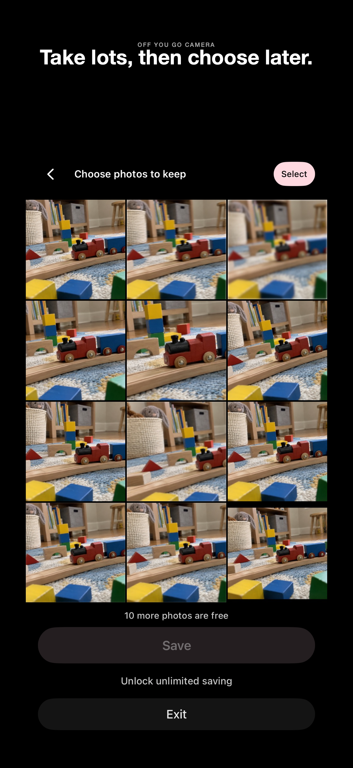 Selection screen filled with toy train photos